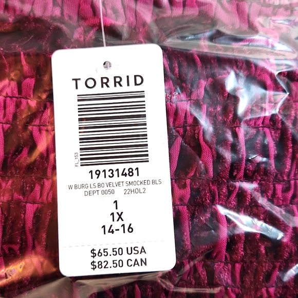 ♥️NWT VINTAGE TORRID TOP - VELVET RUCHED - PUFFY SLEEVE BLOUSE WINE - FLORAL - Picture 6 of 12